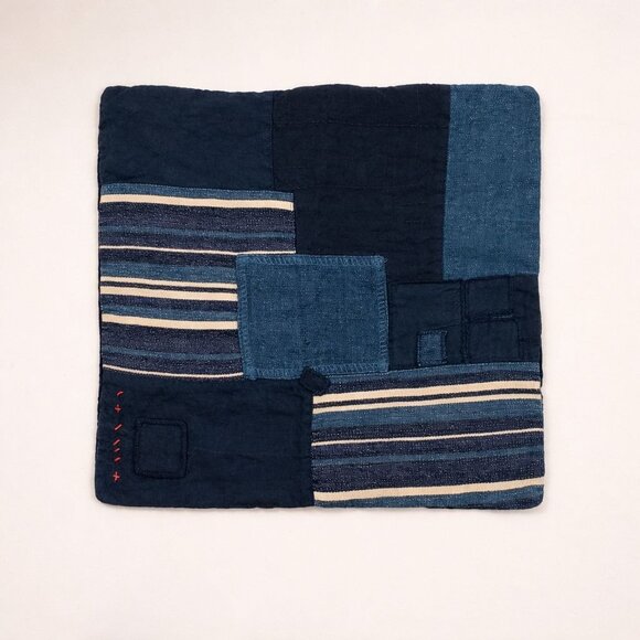 Ralph Lauren Stover Artisan Linen Patchwork Throw Pillow Cover Only 20x20 Blue - Picture 2 of 16